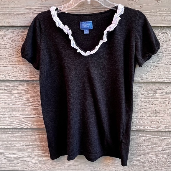 Simply‎ Vera Wang Women Small Gray V Neck Frill Short Sleeve Cotton Rayon - Picture 8 of 9